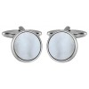 Silver Round Mother Of Pearl Rhodium Plated Cufflinks #90-1074