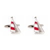 Red Yacht Rhodium Plated Cufflinks #90-1478