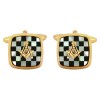 Gold Mother of Pearl & Onyx Masonic Cushion Cufflinks #90-2890