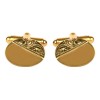 Gold Oval Engraved Gold Plated Cufflinks #90-3003