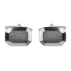 Silver Shiny & Brushed Rectangle Rhodium Plated Cufflinks #90-2161