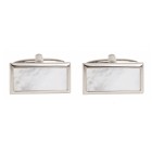 Silver Mother of Pearl Rectangle Rhodium Plated Cufflinks #90-259