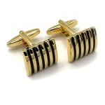 Black Enamel Stripe Gold Plated Rectangular Cufflinks