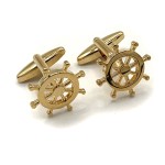Gold Plated Ships Wheel Nautical Cufflinks