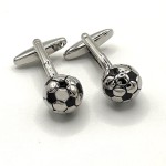 Silver Plated Football Black Enamel Novelty Cufflinks