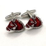 Silver Plated Horse Head Red Enamel Cufflinks