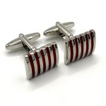 Red Enamel Stripe Silver Plated Curved Cufflinks