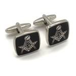 Black Enamel Freemasons Square & Compasses Silver Plated Cufflinks