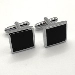 Black Enamel Square Silver Plated Cufflinks