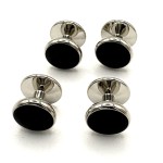 Black Onyx Style Dress Shirt Studs - Silver Plated Formal Stud Set (4 Pieces)