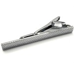 Textured Silver Plated Tie Clip - Crosshatch Engraved Rectangular Bar Design 
