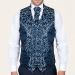 Morning Blue on Black Swirl Leaf Wedding Waistcoat Abel & Burke