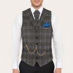 Grey Overcheck Collared Wool Waistcoat #AB-WWE1020/2