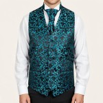 Teal on Black Swirl Leaf Wedding Waistcoat #AB-WWA1000/2
