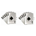 Silver Fan of Spades Rhodium Plated Cufflinks #90-1316