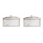 Silver Mother of Pearl Rectangle Rhodium Plated Cufflinks #90-259