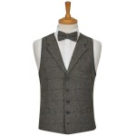 Grey Herringbone Check Tweed Tailored Waistcoat #WW112/1