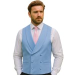 Sky Blue Double-Breasted Fine Wool Formal Waistcoat #WW802/1