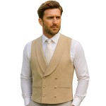 Champagne Buff Double-Breasted Fine Wool Formal Waistcoat #WW802/4 