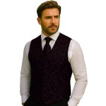 Burgundy on Black Swirl Leaf Wedding Waistcoat