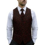 Burgundy on Black Swirl Leaf Wedding Waistcoat