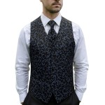 Morning Blue on Black Swirl Leaf Wedding Waistcoat Abel & Burke