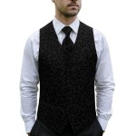 Black on Black Swirl Leaf Wedding Waistcoat #AB-WWA1000/3