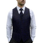 Navy on Black Swirl Leaf Wedding Waistcoat #AB-WWA1000/4