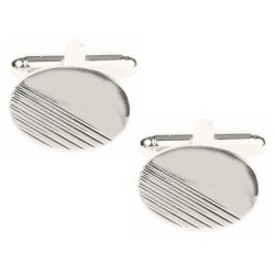 Silver Oval with 1/3 Diagonal Lines Rhodium Plated Cufflinks #90-1271