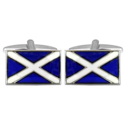 Silver Scottish Flag Rhodium Plated Cufflinks #90-0111