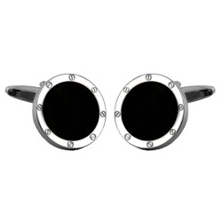 Silver Port Hole Rhodium Plated Cufflinks #90-0206