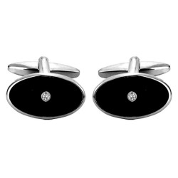 Silver Crystal Rhodium Plated Cufflinks #90-1034