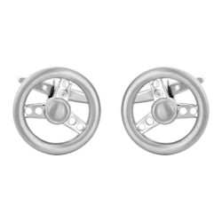 Silver Steering Wheel Rhodium Plated Cufflinks #90-1052