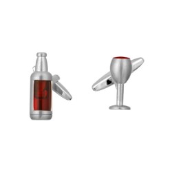 Red Wine Bottle & Glass Rhodium Plated Cufflinks #90-1066