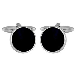 Silver Round Onyx Rhodium Plated Cufflinks #90-1073