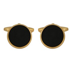 Gold Round Onyx Gold Plated Cufflinks #90-1075