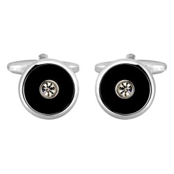 Round Black with Crystal Cufflinks