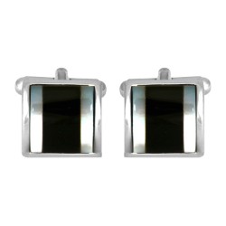 Silver Mother of Pearl & Onyx Rhodium Plated Cufflinks #90-1202