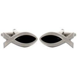 Silver Fish Rhodium Plated Cufflinks #90-1264