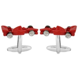 Red Formula 1 Racing Car Rhodium Plated Cufflinks #90-1288