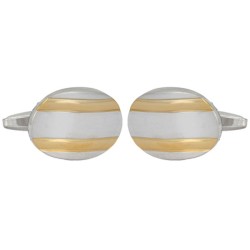 Silver Oval Curved Gold and Rhodium Plated Cufflinks #90-1305