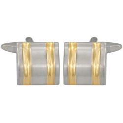 Silver Square Curved Gold and Rhodium Plated Cufflinks #90-1306