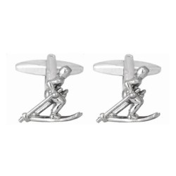 Silver Skier Rhodium Plated Cufflinks #90-1374