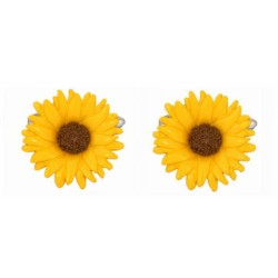 Yellow Sunflower Rhodium Plated Cufflinks #90-1392