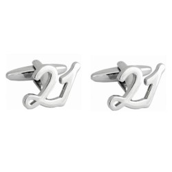Silver No. 21 Celebration Rhodium Plated Cufflinks #90-1412