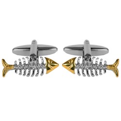 Silver Fish Skeleton Gold and Rhodium Plated Cufflinks #90-1442