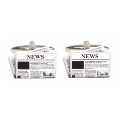 White Newspaper Rhodium Plated Cufflinks #90-1488