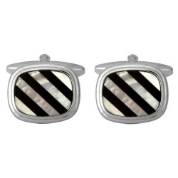 Silver Mother of Pearl & Onyx Rhodium Plated Cufflinks #90-2004