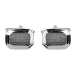 Silver Shiny & Brushed Rectangle Rhodium Plated Cufflinks #90-2161