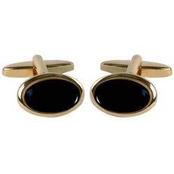 Gold Onyx Oval Gold Plated Cufflinks #90-254